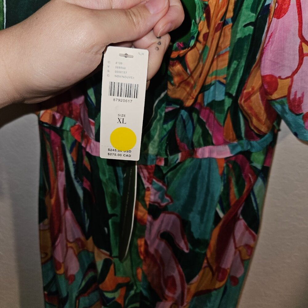 FARM Rio Green Tropical Print Midi Dress with Orange & Pink Accents - Picture 10 of 13